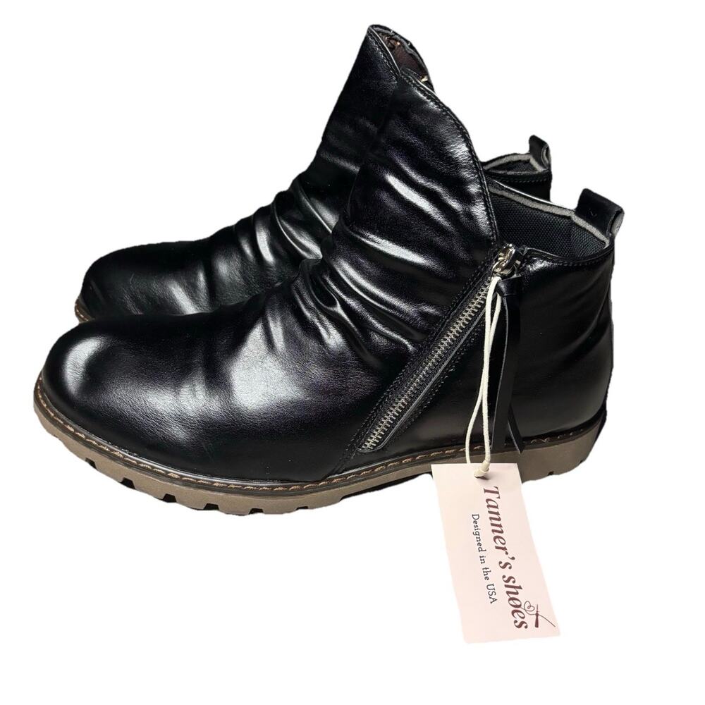 Tanner's shoes black leather ankle boots with side zip NEW Size 14/15 EU 48